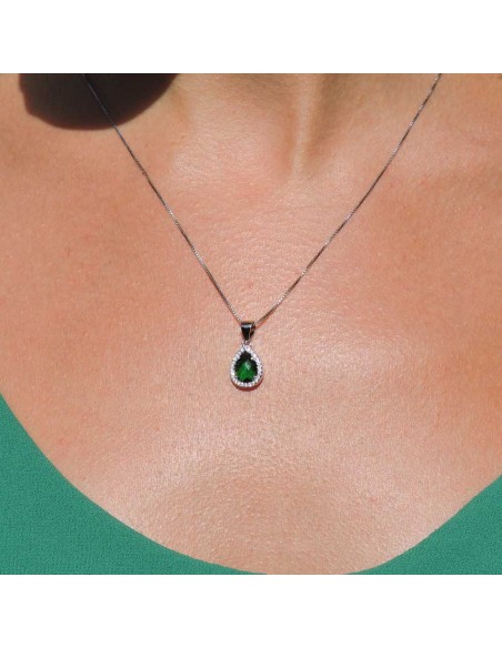 Collana in Argento Sterling 925 con Ciondolo Pietra Goccia Colorata