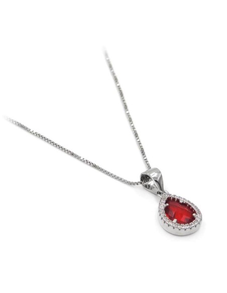 Sterling Silver Necklace with Pear Cut Stone Pendant 
