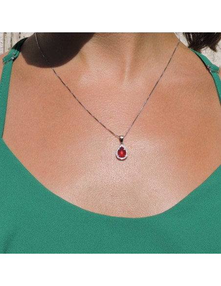 Sterling Silver Necklace with Pear Cut Stone Pendant 