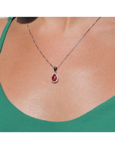 Sterling Silver Necklace with Pear Cut Stone Pendant 