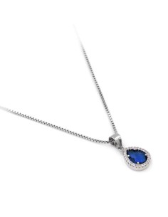 Sterling Silver Necklace with Pear Cut Stone Pendant  2
