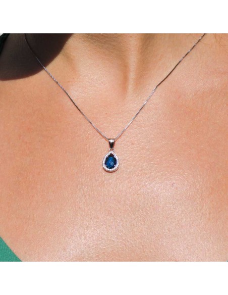 Sterling Silver Necklace with Pear Cut Stone Pendant 