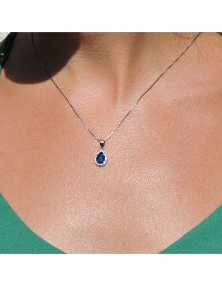 Sterling Silver Necklace with Pear Cut Stone Pendant 