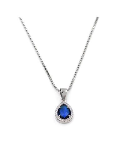 Sterling Silver Necklace with Pear Cut Stone...