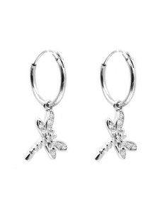 Orecchini Cerchio con Pendente Libellula in Argento 925 e...