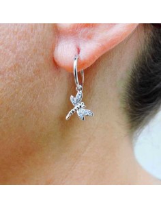 Sterling Silver Hoop Earrings with Dragonfly Pendant 2