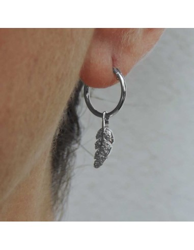 Sterling Silver Hoop Earrings with Feather Pendant