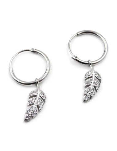 Orecchini Cerchio con Piuma Pendente in Argento...