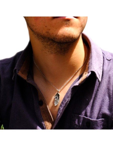 Collana con Ciondolo Piuma in Argento Brunito