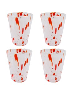 White and Red Murano Glass Tumbler Set of 4 