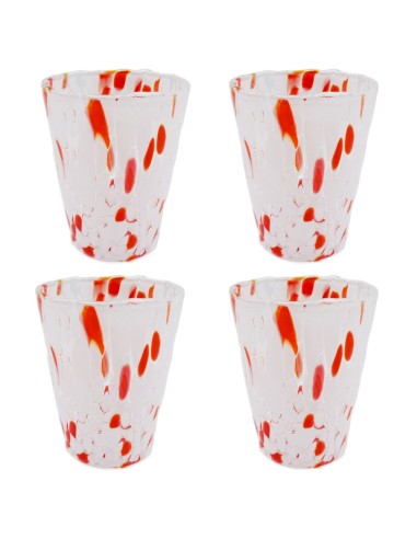 Set 4 Trinkgläsern aus Weißem und Rotem Muranoglas