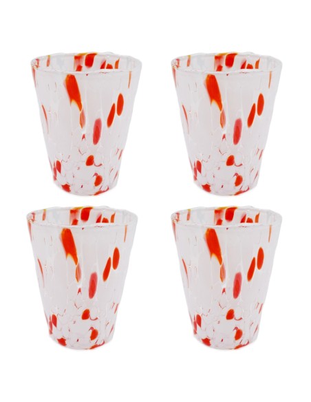 Set 4 Trinkgläsern aus Weißem und Rotem Muranoglas