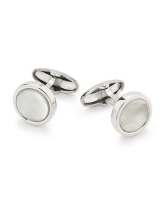 925 Sterling Silver Round Cufflinks with White Mother of...