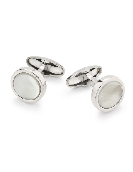925 Sterling Silver Round Cufflinks with White Mother of Pearl