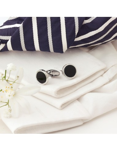 925 Sterling Silver Round Cufflinks with Onyx...