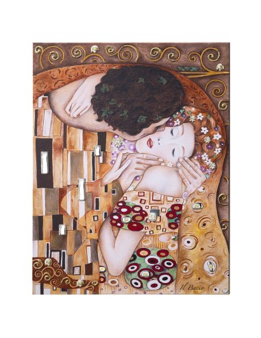 Quadro Decorativo Il Bacio di Klimt su Legno con Applicazioni in Argento 