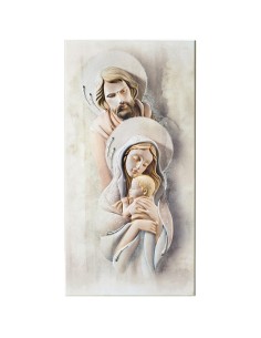 Quadro Sacra Famiglia su Legno con Applicazioni in Argento 