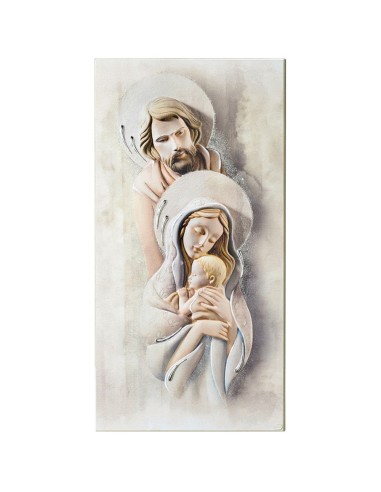 Quadro Sacra Famiglia su Legno con Applicazioni in Argento 