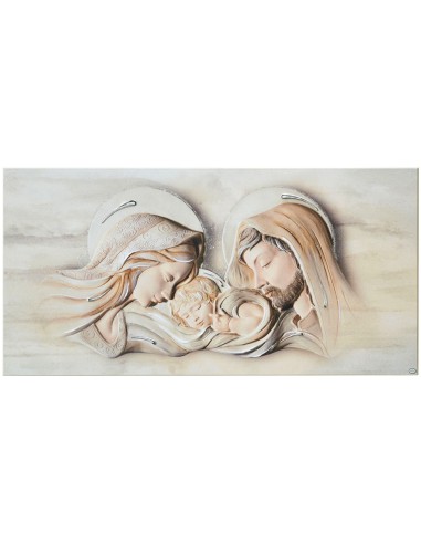 Holy Family Painting on Wooden Panel with Silver Decorations