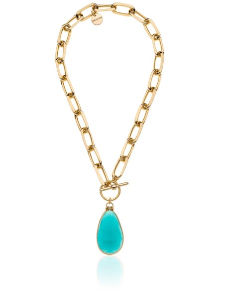 Golden Necklace with Turquoise Crystal