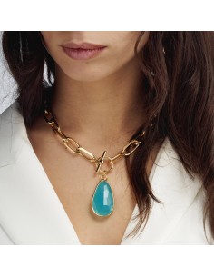 Collana Dorata con Cristallo Turchese 2