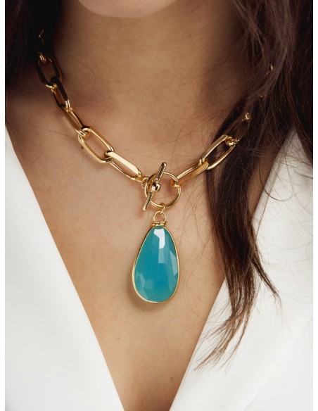 Golden Necklace with Turquoise Crystal
