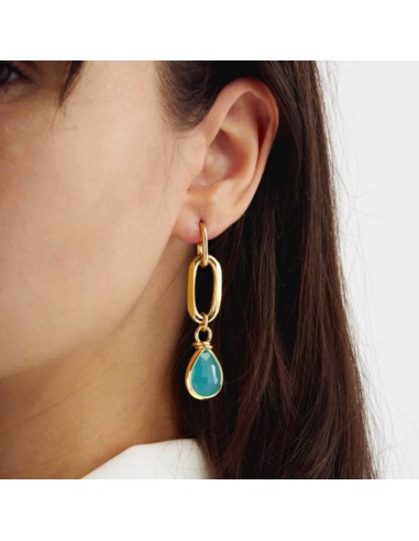 Golden Earrings with Turquoise Crystal