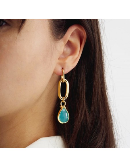 Golden Earrings with Turquoise Crystal