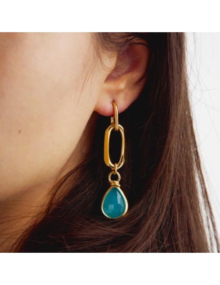 Golden Earrings with Turquoise Crystal