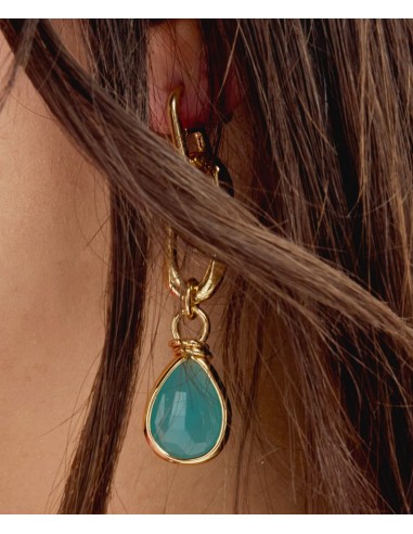 Golden Earrings with Turquoise Crystal