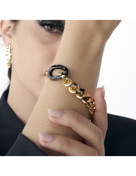Goldene Groumette-Kettenarmband mit Schwarzem Verschluss
