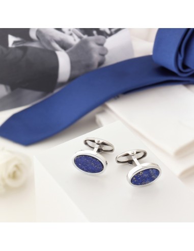 925 Sterling Silver Round Cufflinks with Lapis...