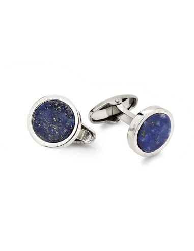 925 Sterling Silver Round Cufflinks with Lapis...