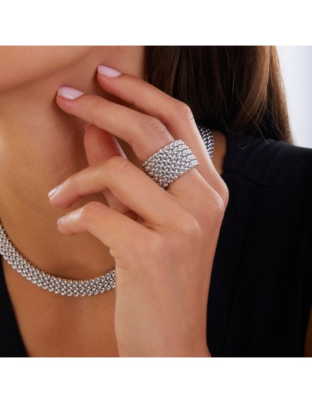 Sterling Silver Big Rice Grain Chain Ring