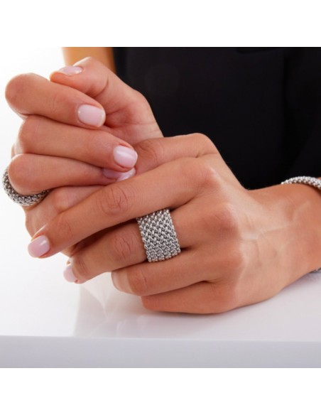Großer Reiskorn-Kettenring aus Sterlingsilber