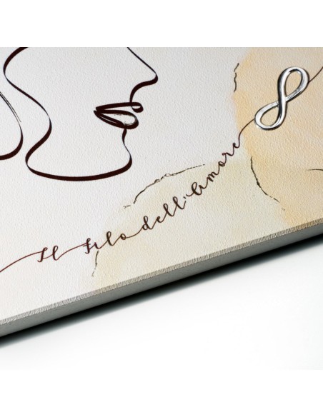 Quadro Il Filo Dell'Amore Pannello in Legno con Applicazioni in Argento 
