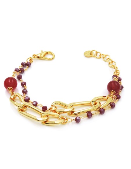 Bracciale Grumetta Dorata con Pietre Rosse