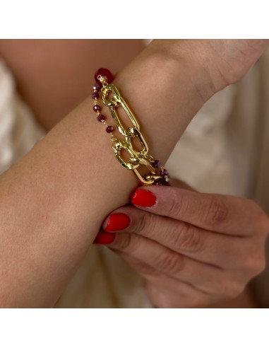 Bracciale Grumetta Dorata con Pietre Rosse