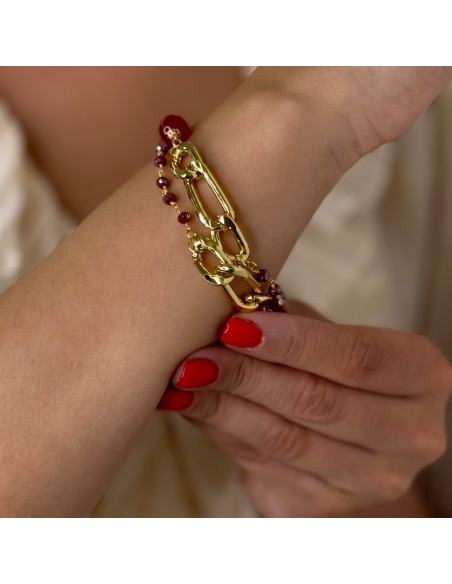 Bracciale Grumetta Dorata con Pietre Rosse