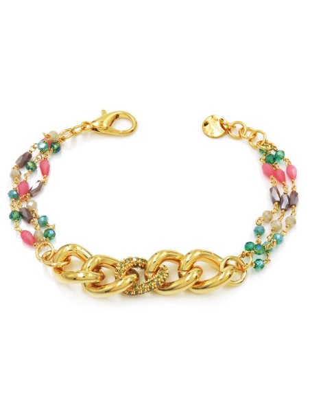 Soft Curb Chain Bracelet with Multicolor Stones
