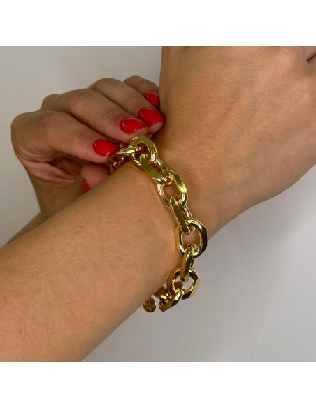 Gold Plated Bronze Oval Chain Bracelet 