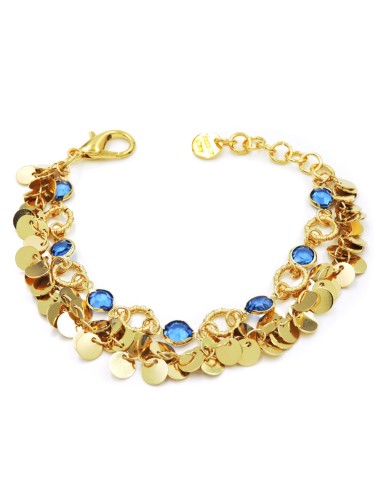 Golden Bracelet with Round Pendant Medals and Blue Stones