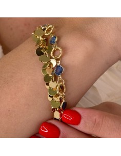 Golden Bracelet with Round Pendant Medals and Blue Stones 2