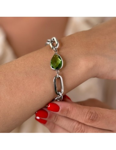Bracciale In Bronzo Rodiato con Pietra Verde e...