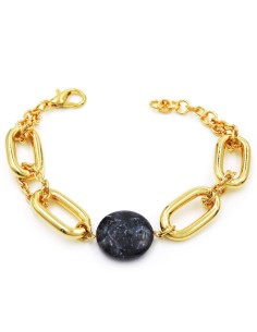 Oval Chain Bracelet in Golden Bronze with Gray Quartz