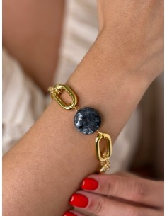 Bracciale Catena Ovale In Bronzo Dorato con Quarzo Grigio 2