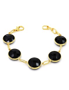 Golden Bracelet with Big Round Black Stones