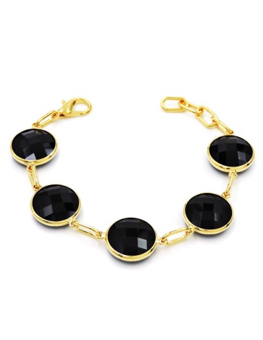 Bracciale In Bronzo Dorato con Grandi Pietre Nere Tonde 