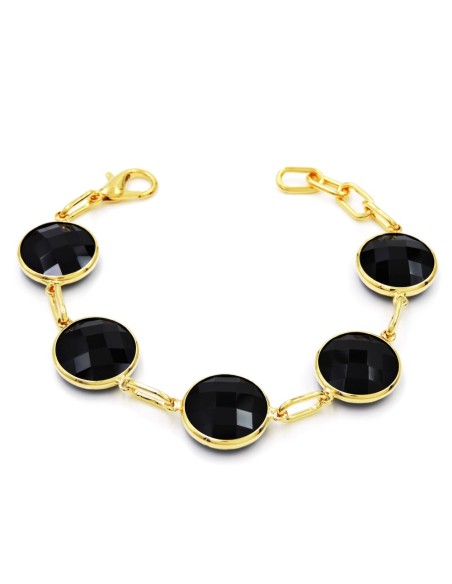 Golden Bracelet with Big Round Black Stones
