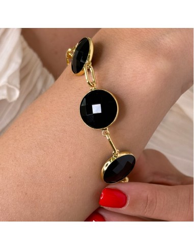 Goldenes Armband mit Großen Runden Schwarzen...